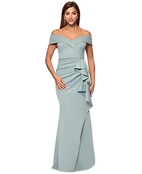 Xscape Scuba Off-The-Shoulder Gown