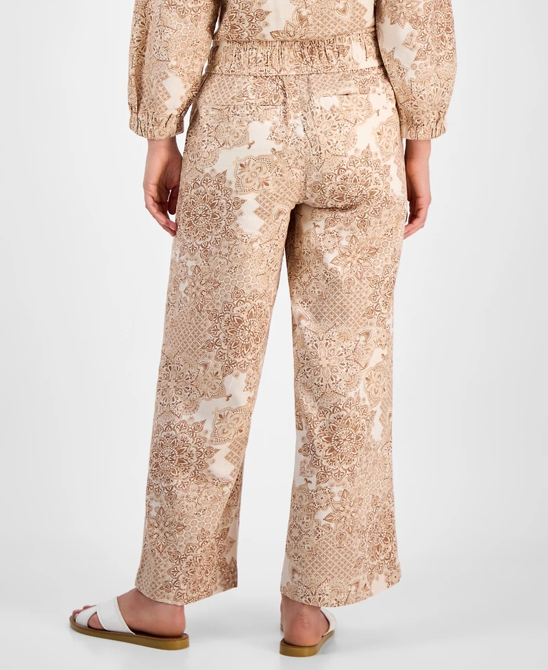 Nautica Jeans Women's Tile-Print Linen-Blend Wide-Leg Pants