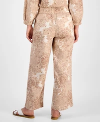 Nautica Jeans Women's Tile-Print Linen-Blend Wide-Leg Pants