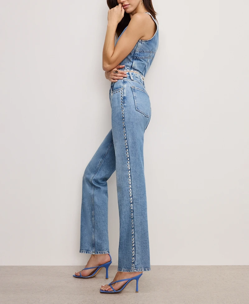 Good American Women's Good Icon Studded Straight-Leg Jeans