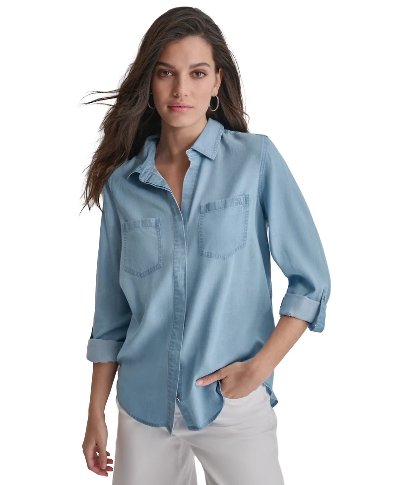 Dkny Jeans Women's Roll-Tab-Sleeve Button-Front Shirt