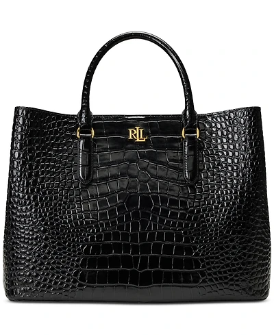 Lauren Ralph Marcy Large Embossed Leather Satchel