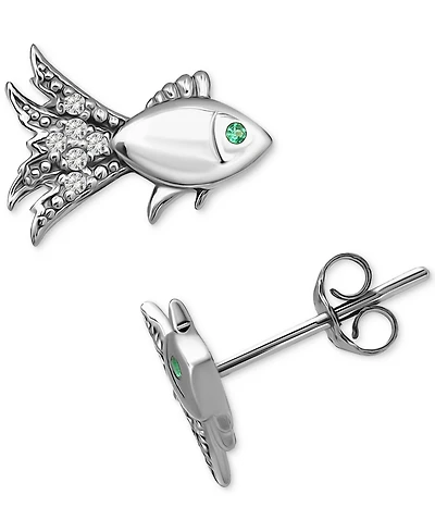 Giani Bernini Lab-Created Green Quartz & Cubic Zirconia Fish Stud Earrings in 18k Gold Over Sterling Silver, Exclusively at Macy's (Also Available in