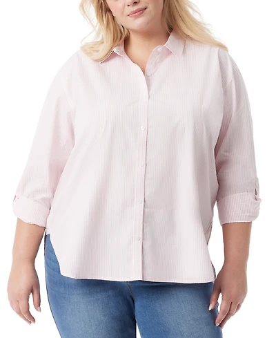 Gloria Vanderbilt Plus Amanda Cotton Oversized Printed Shirt - Pink Parasol