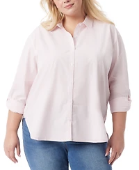 Gloria Vanderbilt Plus Amanda Cotton Oversized Printed Shirt - Pink Parasol