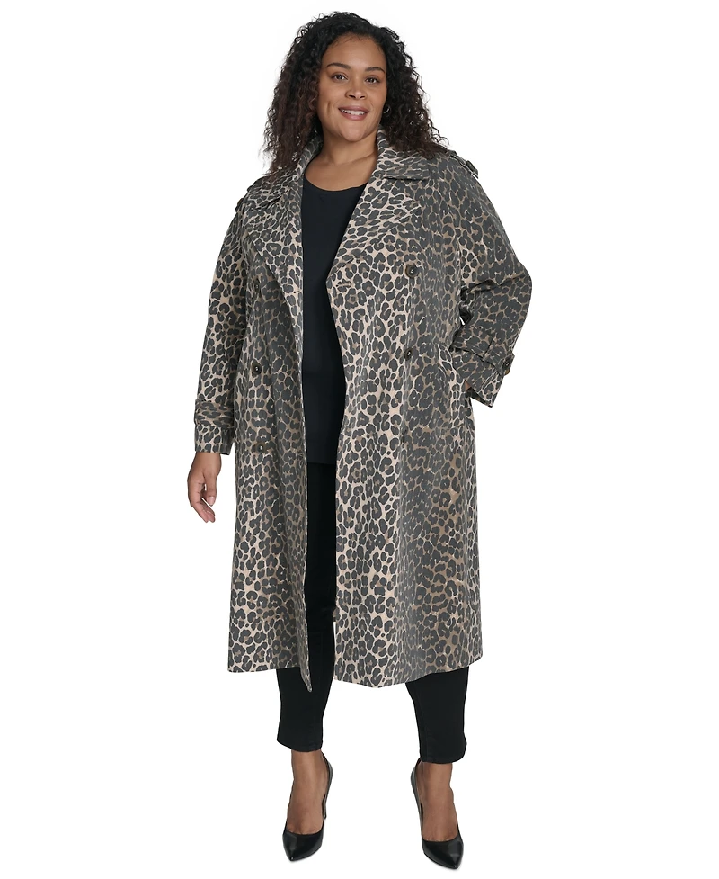 Dkny Plus Size Belted Double-Breasted Trench Coat