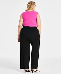 Bar Iii Trendy Plus Size High-Rise Wide-Leg Ponte-Knit Pants, Created for Macy's