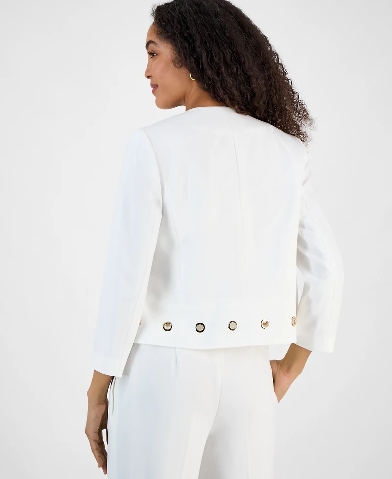 Kasper Women's Crepe Grommet-Trim 3/4-Sleeve Jacket