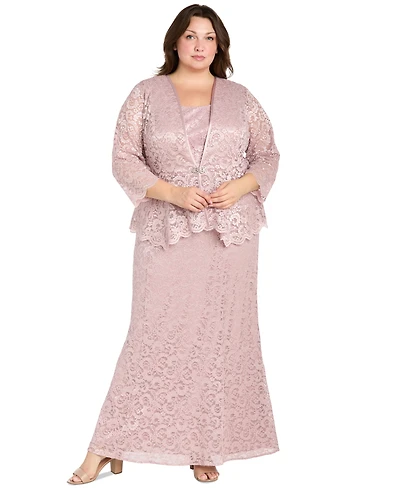 R & M Richards Plus Metallic Lace Jacket and Dress