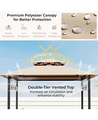 3-Piece Patio Bar Set Grill Gazebo & 2 Bar Stools with Tempered Glass Bar Table