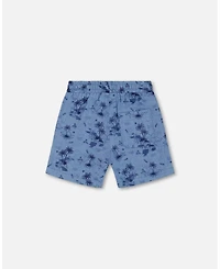 Deux par Deux Toddler Boys Printed Chambray Short Pale Blue And Navy - Toddler|Child