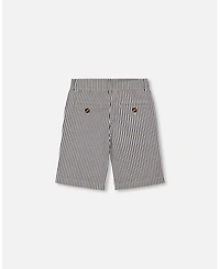 Deux par Big Boys Slant Pocket Bermuda Shorts Navy Blue Striped