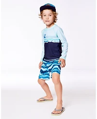 Deux par Deux Boy Printed Boardshorts Blue Wave And Black - Toddler|Child