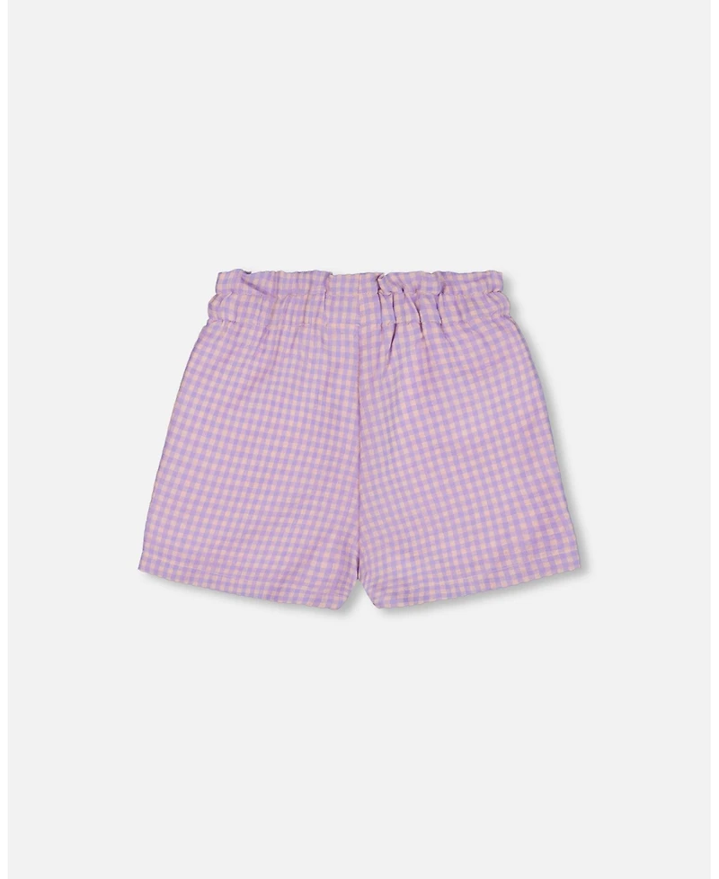 Deux par Deux Toddler Girls Printed Gingham Short Lilac And Pink - Toddler|Child