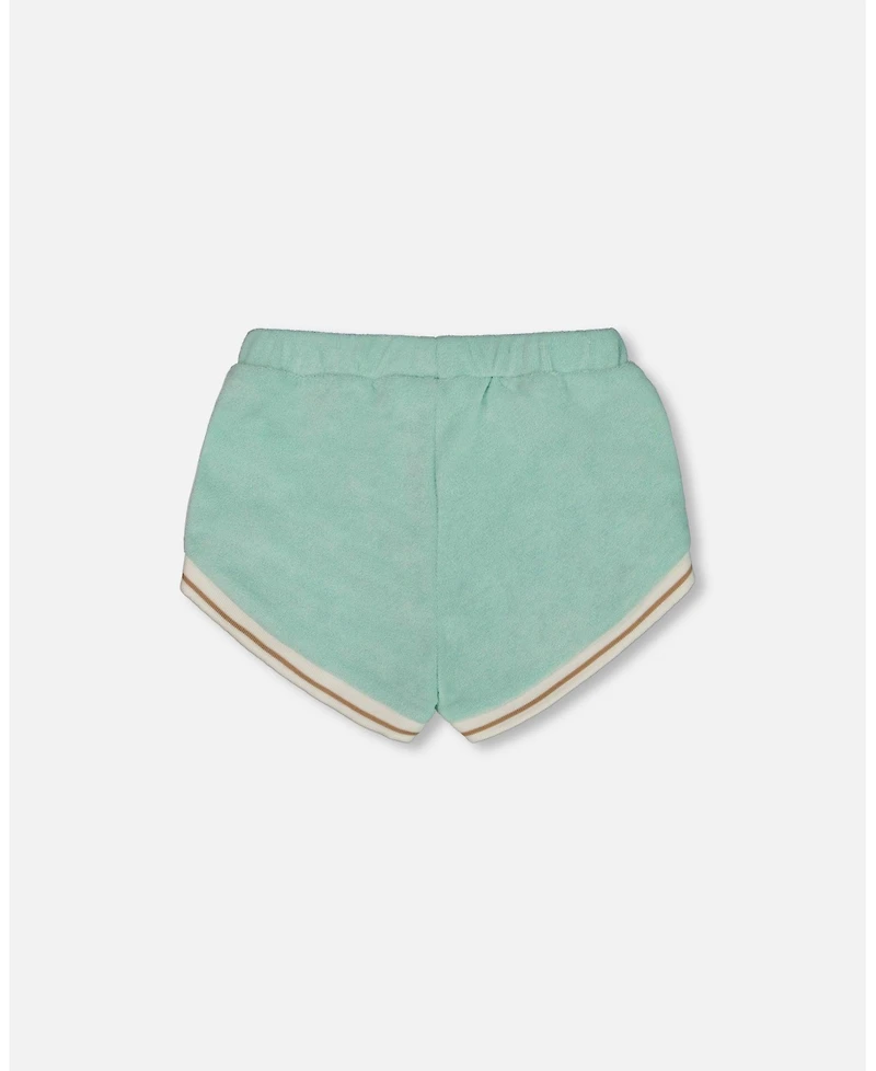 Deux par Baby Girls Terry Cloth Short Turquoise And Beige