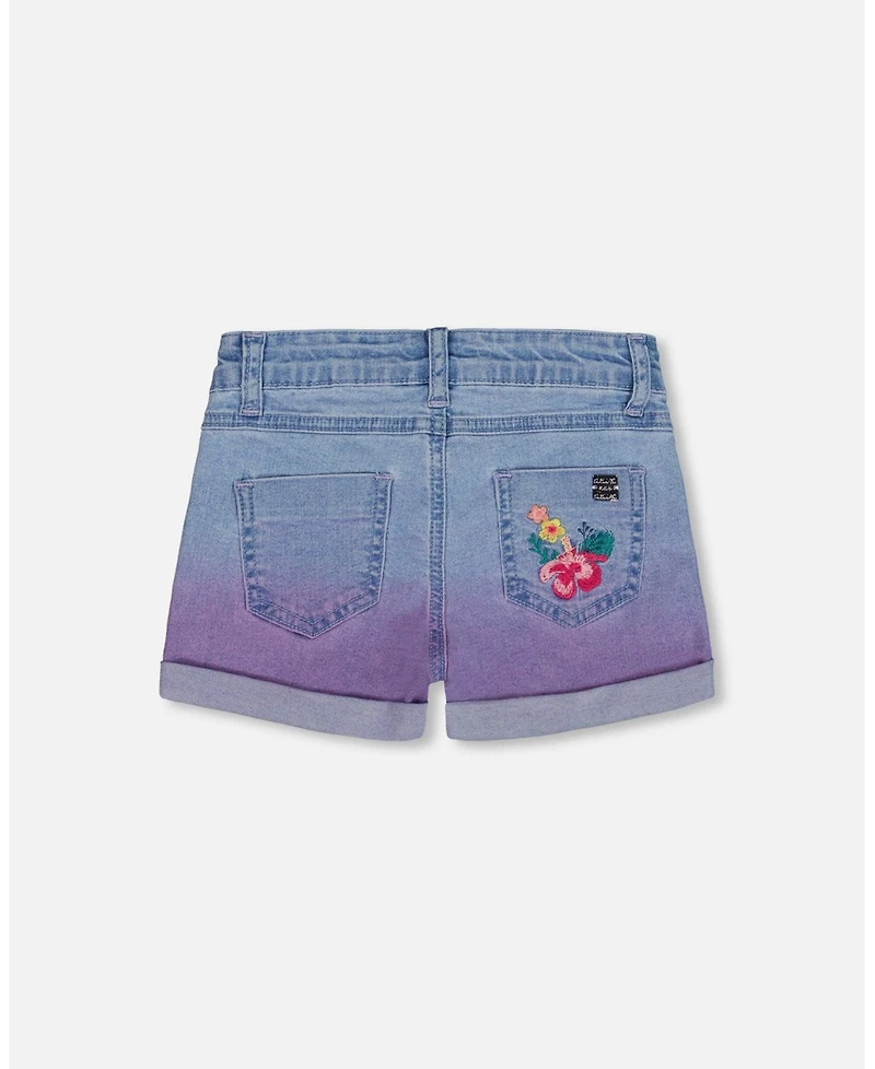 Deux par Deux Toddler Girls Cuffed Denim Shorts With Embroidery Floral Jeans Blue - Toddler|Child
