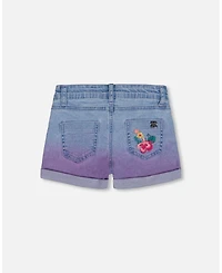 Deux par Deux Toddler Girls Cuffed Denim Shorts With Embroidery Floral Jeans Blue - Toddler|Child