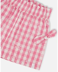 Deux par Deux Big Girls Smocked Waist Short With Knots Pink And White Checks