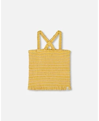 Deux par Deux Toddler Girls Smocked Tank Top Pale Yellow And White - Toddler|Child