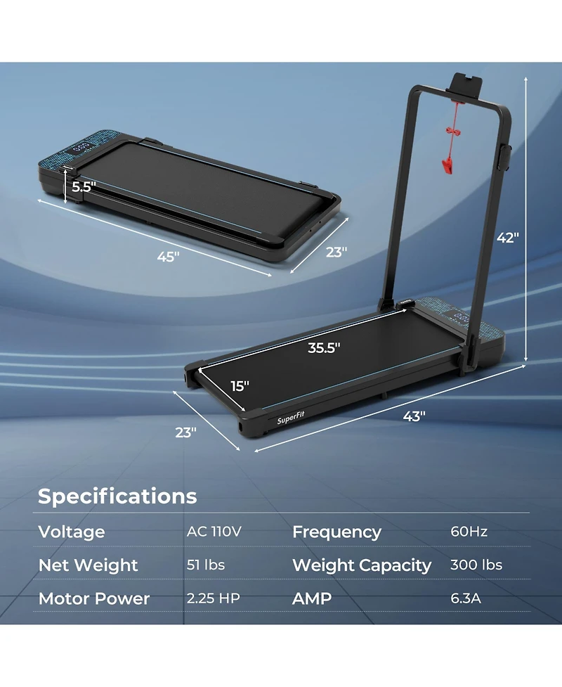 2 in 1 Folding Treadmill with 300 Lbs Capacity and Remote Control for Home