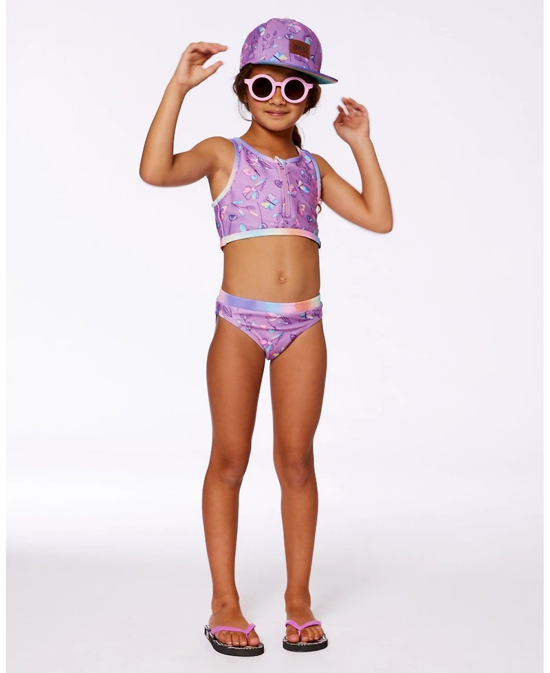 Deux par Girls Printed Two-Piece Swimsuit Old Mauve And Multicolored Butterflies