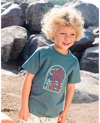 Deux par Deux Toddler Boys Short Sleeve Organic Cotton Graphic Tee Teal And Dark Old Rose - Toddler|Child