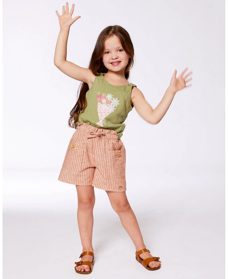 Deux par Deux Toddler Girls Crinkle Jersey Tank Top Floral Olive Green - Toddler|Child