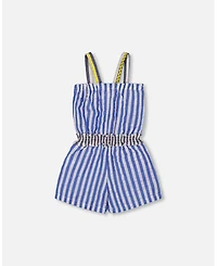 Deux par Toddler Girls Sleeveless Seersucker Romper Blue And White Striped - Toddler|Child