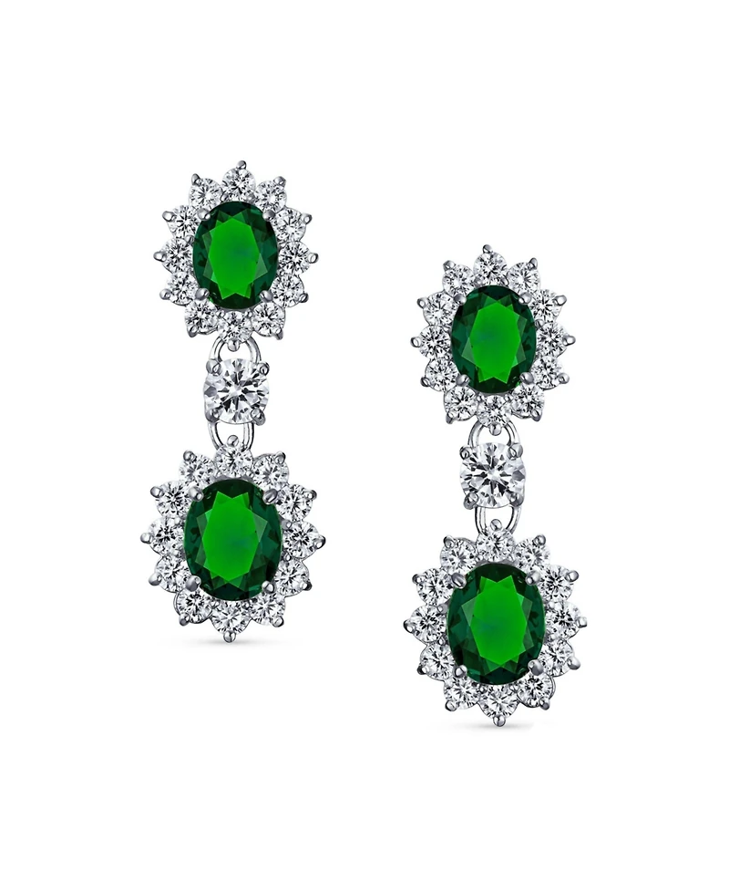 Bling Jewelry Crown Halo Pave Cubic Zirconia Cz Drop Dangling Oval Chandelier Clip On Earrings Statement Non-Pierced