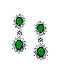 Bling Jewelry Crown Halo Pave Cubic Zirconia Cz Drop Dangling Oval Chandelier Clip On Earrings Statement Non-Pierced
