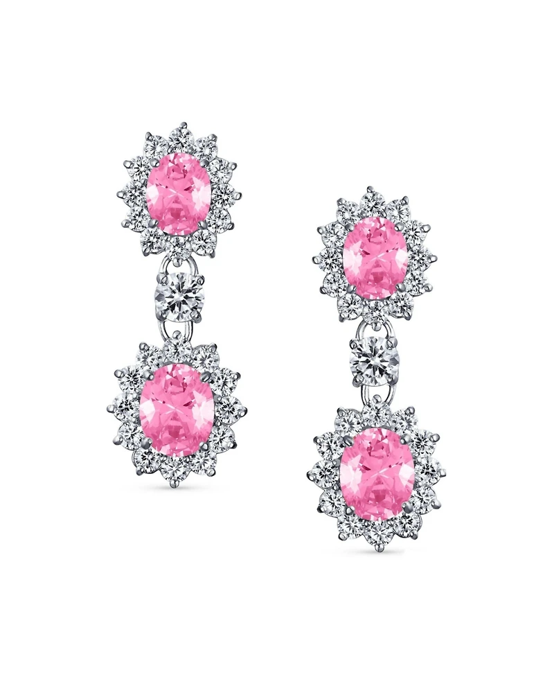 Bling Jewelry Crown Halo Pave Cubic Zirconia Cz Drop Dangling Oval Chandelier Clip On Earrings Statement Non-Pierced