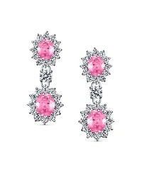 Bling Jewelry Crown Halo Pave Cubic Zirconia Cz Drop Dangling Oval Chandelier Clip On Earrings Statement Non-Pierced