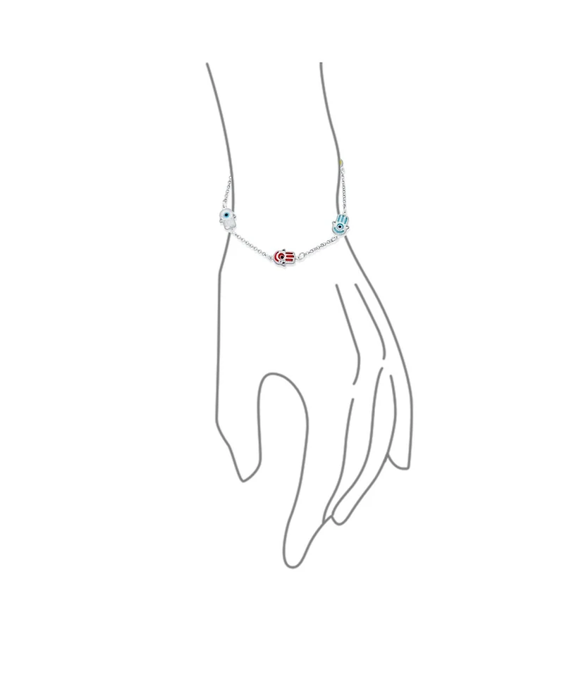 Bling Jewelry Turkish Colorful Evil Eye Hamsa Hand Charm Bracelet Sterling Silver
