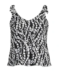 Lands' End Women's Long Torso Tie Shoulder Flutter Tankini Top