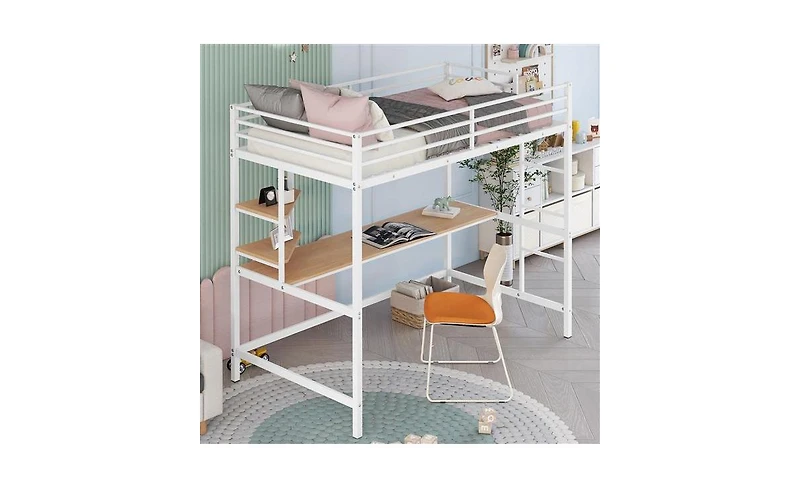 Modern Loft Bed with Desk and Metal Grid for Organization