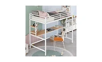 Modern Loft Bed with Desk and Metal Grid for Organization