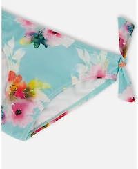 Deux par Deux Girl Printed Two-Piece Swimsuit Turquoise And Pink Flowers - Toddler|Child