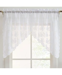 Hlc.me Jolene Floral Rod Pocket Lace Short Cafe Swags for Small Windows - 28 x 36 Inch Length (White Swags, Set of 2)