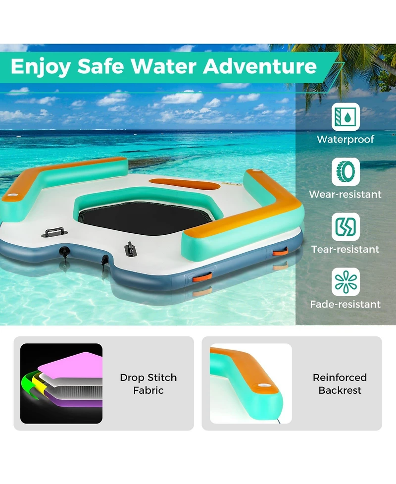 8.7 Feet Inflatable Floating Dock with Detachable Ladder and Mesh Swim Lounge
