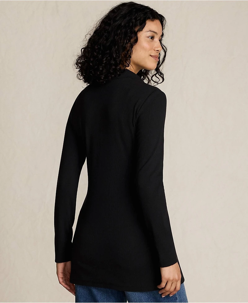Lands' End Women's Long Sleeve Polished Rib Button Through Tunic Shirt