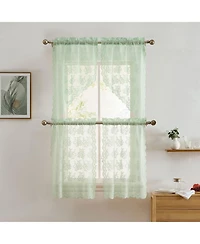 Hlc.me Jolene Floral Rod Pocket Lace Semi Sheer Voile Short Cafe Tiers for Small Windows - 28 x 24 Inch Length (Seafoam Green Tiers, Set of 2)