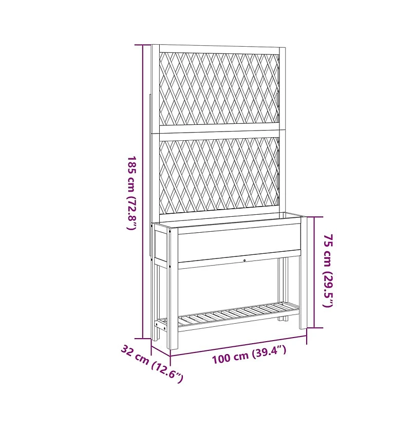 Planter with Trellis and Shelf 39.4"x12.6"x72.8" Solid Wood Acacia