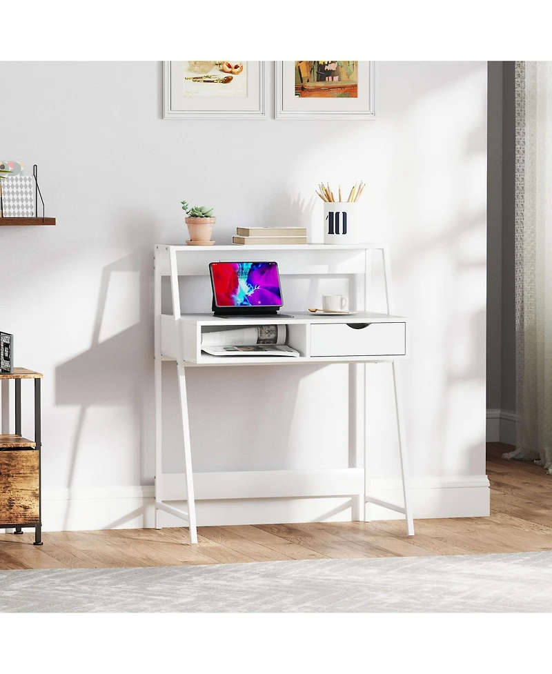 Homcom Computer Writing Desk for Small Space w/ Drawer, Storage Shelves,