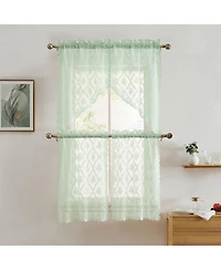 Hlc.me Isabella Floral Rod Pocket Lace Semi Sheer Voile Short Cafe Tiers for Small Windows - 28 x Inch Length (Seafoam Green Tiers