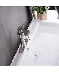 Waterfall Single Hole Single-Handle Low-Arc Bathroom Faucet With Pop-up Drain Assembly in Brushed Nickel