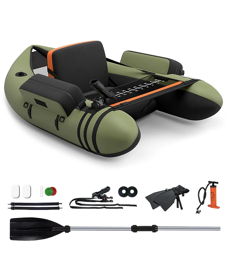 Inflatable Fishing Float Tube with Pump Storage Pockets and Fish Ruler