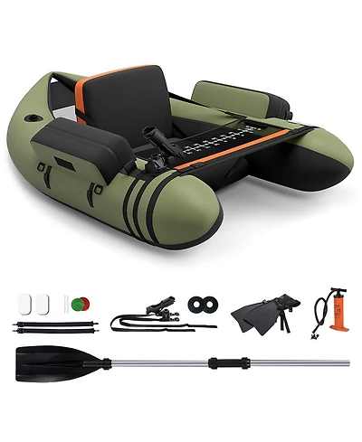 Inflatable Fishing Float Tube with Pump Storage Pockets and Fish Ruler