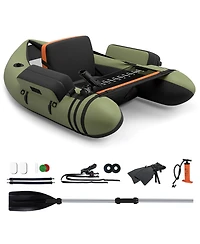 Inflatable Fishing Float Tube with Pump Storage Pockets and Fish Ruler