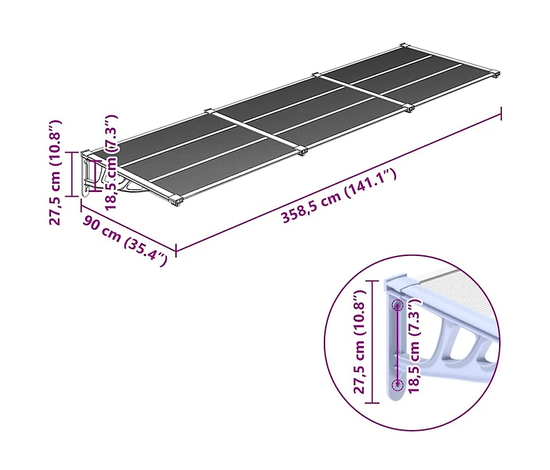 Door Canopy Gray and Transparent 141.1"x35.4" Polycarbonate