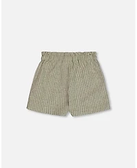 Deux par Deux Big Girls Linen Short With Pockets Medium Green And Cream Striped